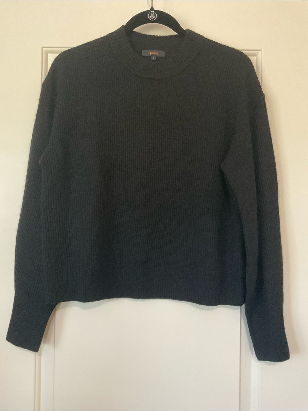 Quince Black Ribbed Crewneck Sweater